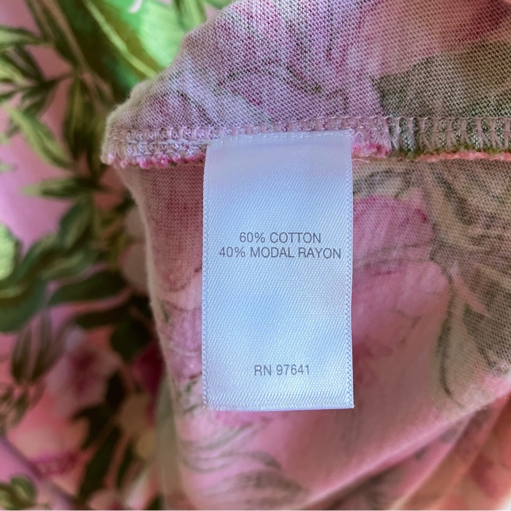 J. Jill Pink Green Floral Print Dress Size L Petite Pockets Short Sleeves Cotton - Picture 7 of 10